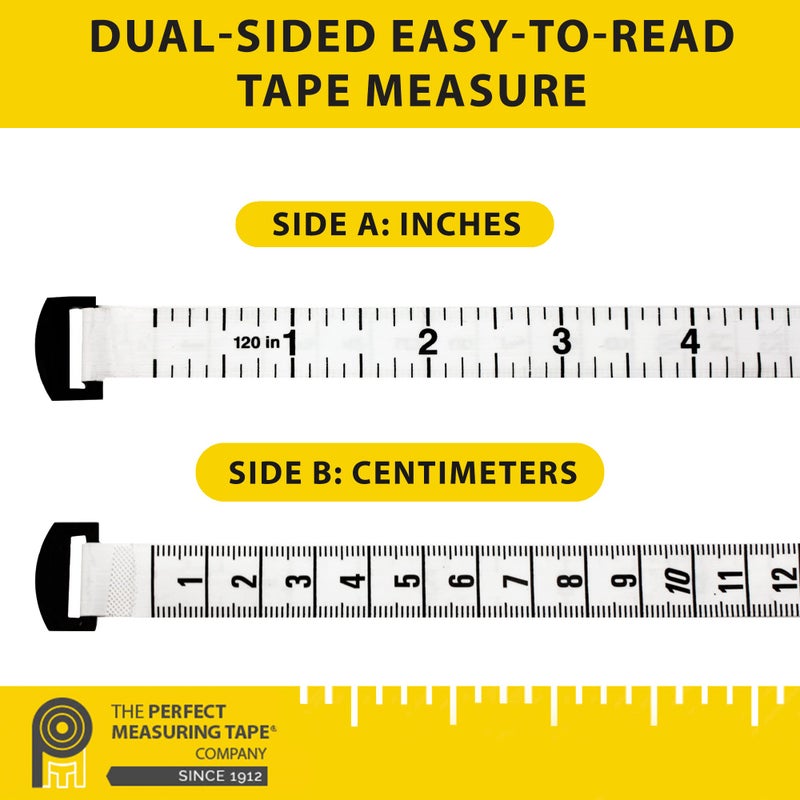 PERFECT MEASURING TAPE شريط قياس مثالي - طويل جداً (120 بوصة) شريط قياس مرن للخياطين. شريط قابل للسحب، مزدوج الجوانب - بوصات حتى 120 وقياس متري حتى 3م (نموذج SR18) أسود - Image 4